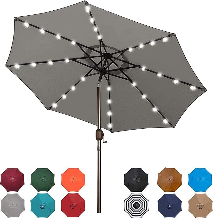 Blissun 9 ft Solar Umbrella, 32 LED Lighted Patio Umbrella, Table Market Umbrella, Outdoor Umbrel... | Amazon (US)