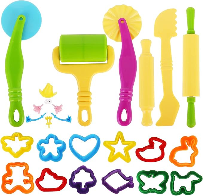 Play Dough Tools Set for Girls Boys - 25pc Playdough Accessories Kit with Animal Molds, Cutters, ... | Amazon (US)