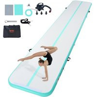 VEVOR Gymnastics Air Mat, 4 inch Thickness Inflatable Gymnastics Tumbling Mat, Tumble Track with Electric Pump, Training Mats for Home Use/Gym/Yoga/Cheerleading/Beach/Park/Water, 20 ft, Mint Green | Vevor US