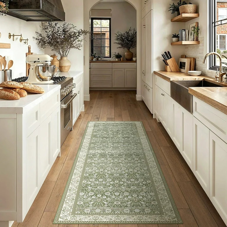 BERTHMEER 2'x6' Green Washable Runner Rugs for Hallway Bathroom Bedroom Entryway Kitchen Non Slip... | Walmart (US)
