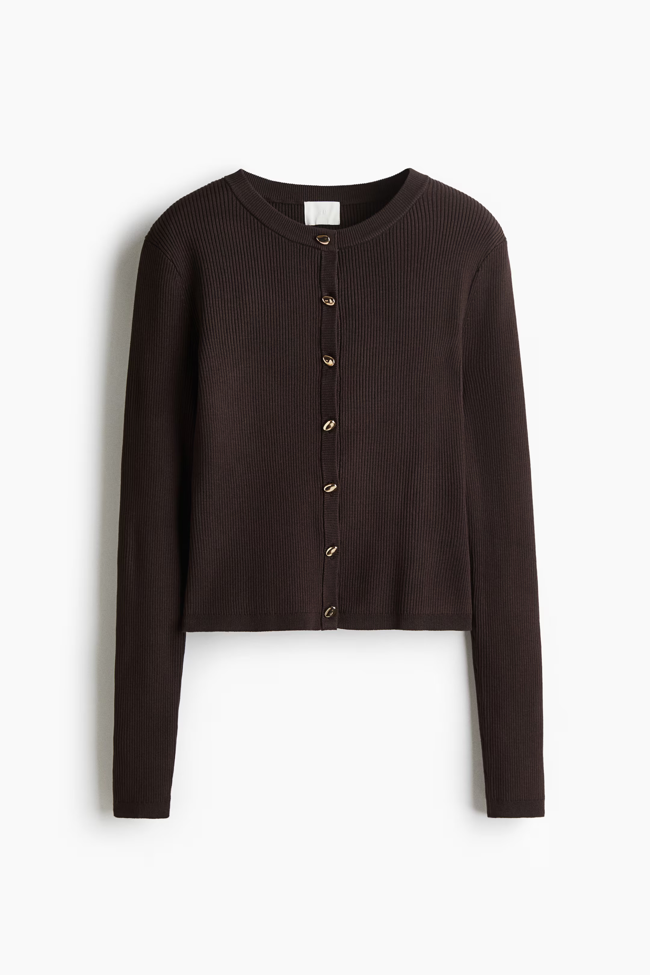 Rib-knit cardigan - Dark brown - Ladies | H&M GB | H&M (UK, MY, IN, SG, PH, TW, HK)
