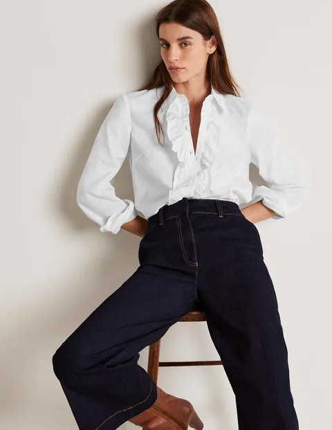 Ruffle Trim Collar Shirt - White | Boden (US)