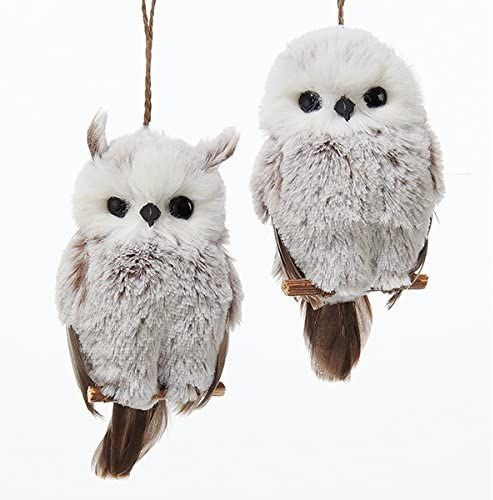 Kurt Adler 1 Set 2 Assorted Brown And White Owl Ornaments,white, grey | Amazon (US)