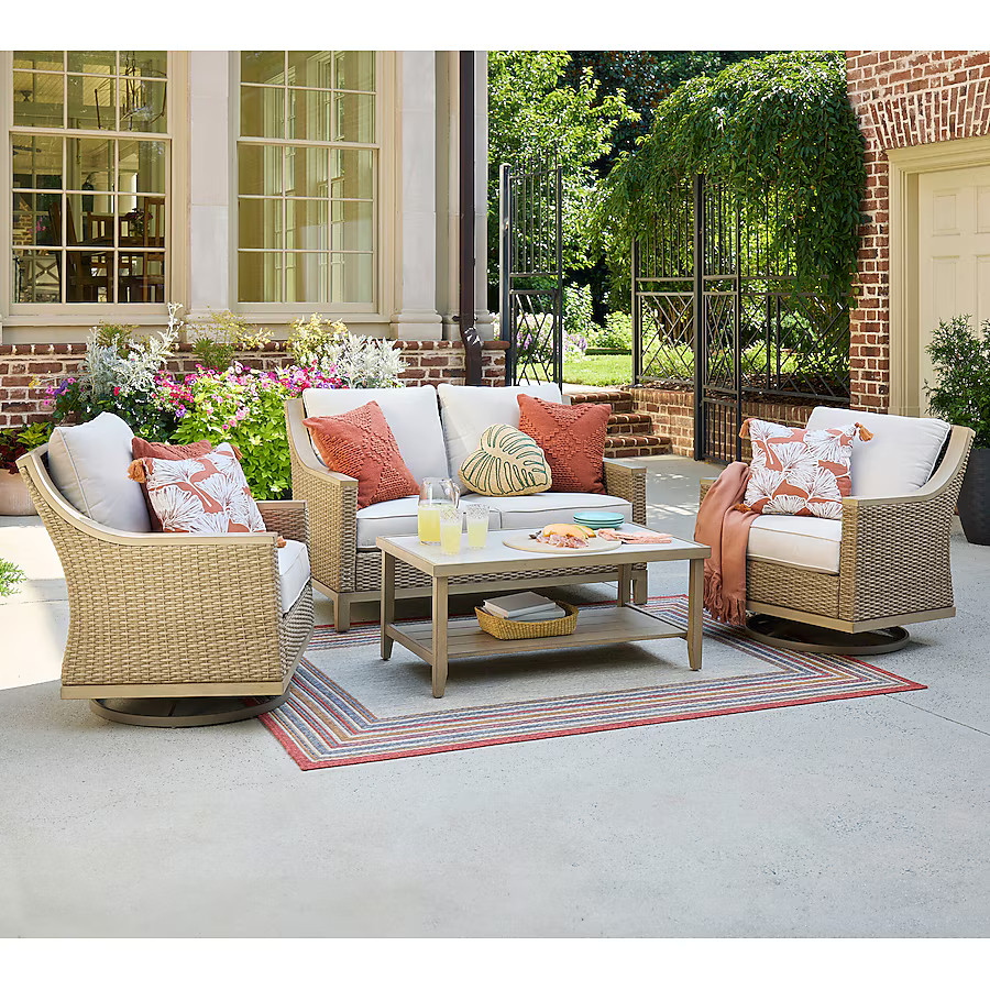 allen + roth Rosedale 4-Piece Wicker Patio Conversation Set with Cream Cushions | Lowe's
