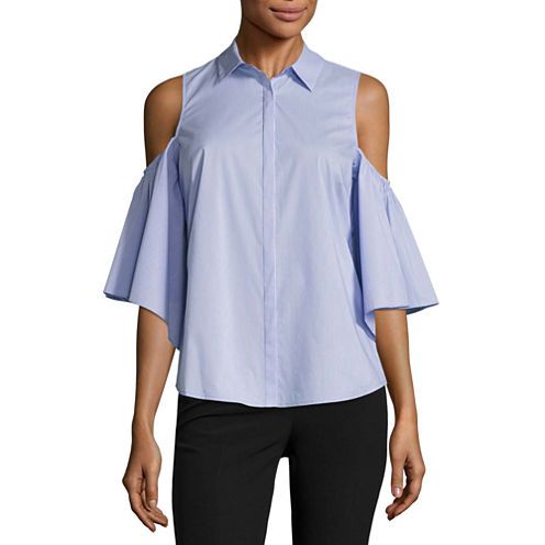 Worthington Cold Shoulder Button Front Shirt-Talls - JCPenney | JCPenney