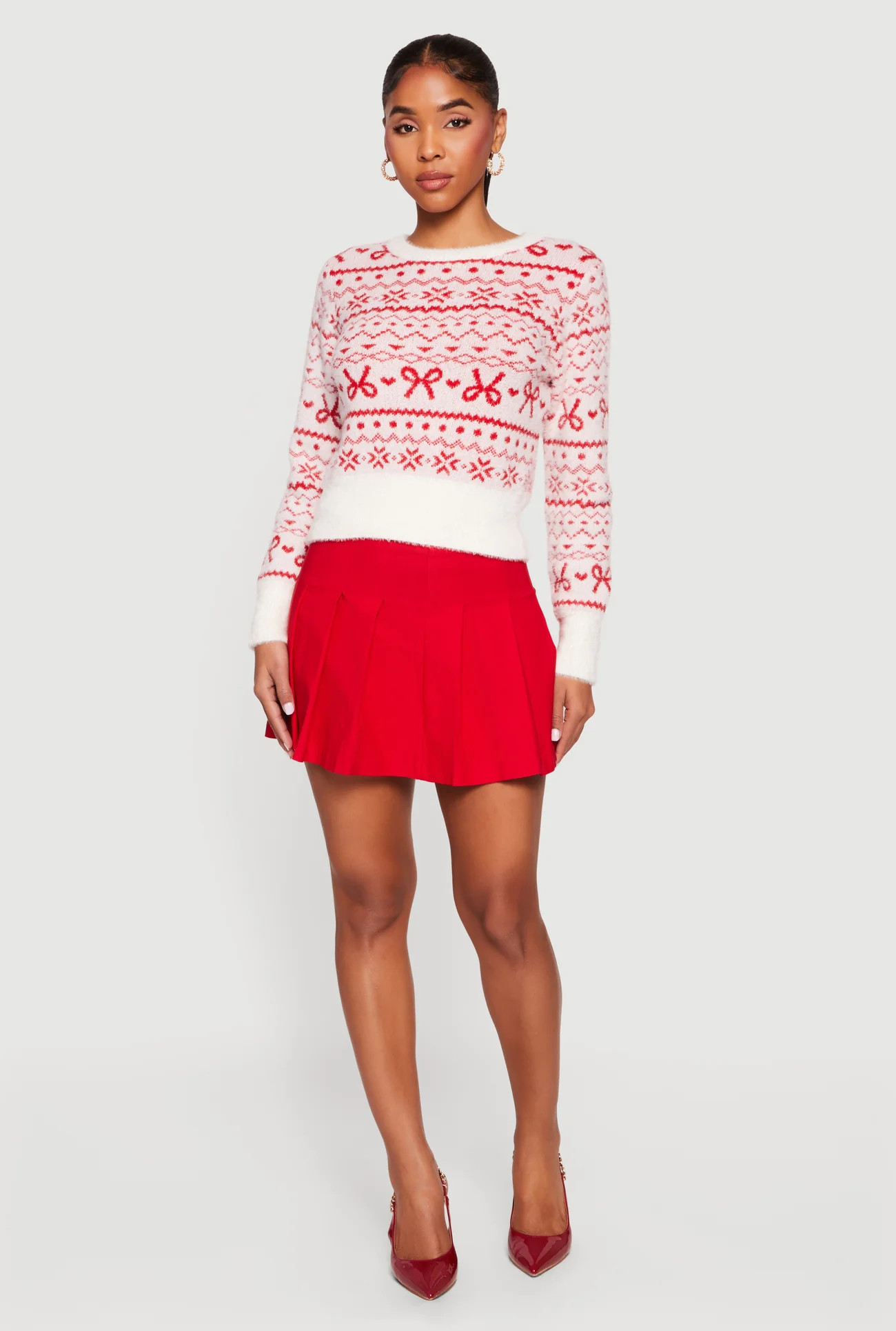 Holiday Patterned Eyelash Knit Sweater | Rainbow Shops