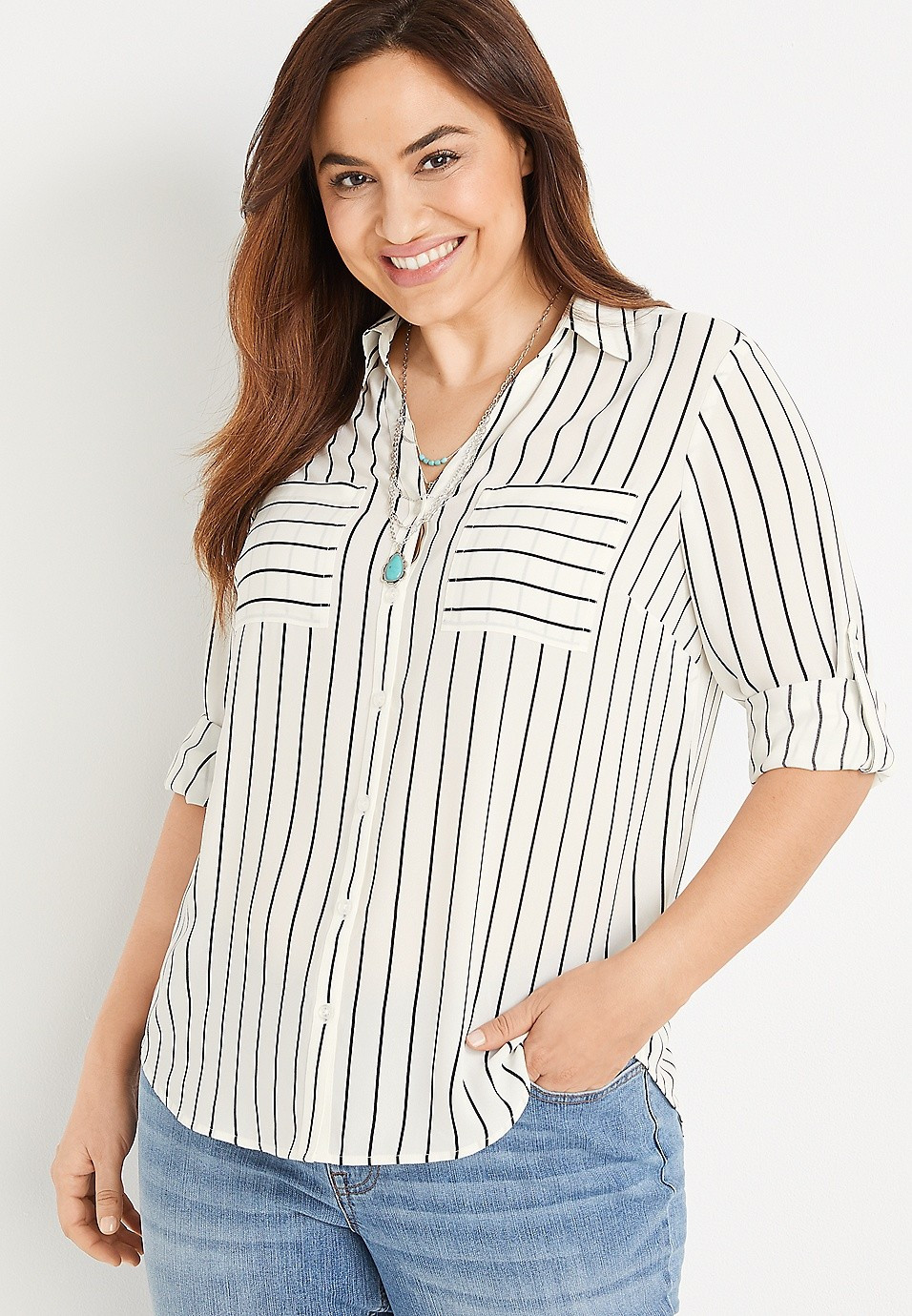 Plus Size Winona Button Down Striped Blouse | Maurices