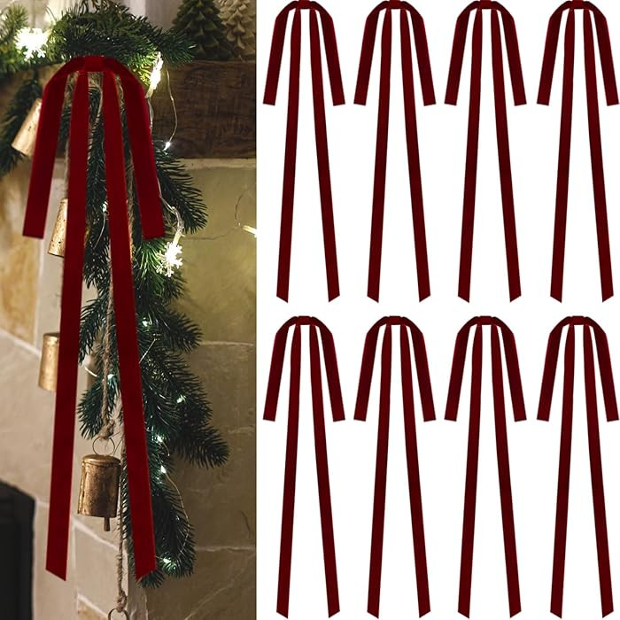 8 Pcs Christmas Velvet Bows, 24 x 12 Inch Large Velvet Christmas Wreath Bows Rustic Crafts for Xm... | Amazon (US)