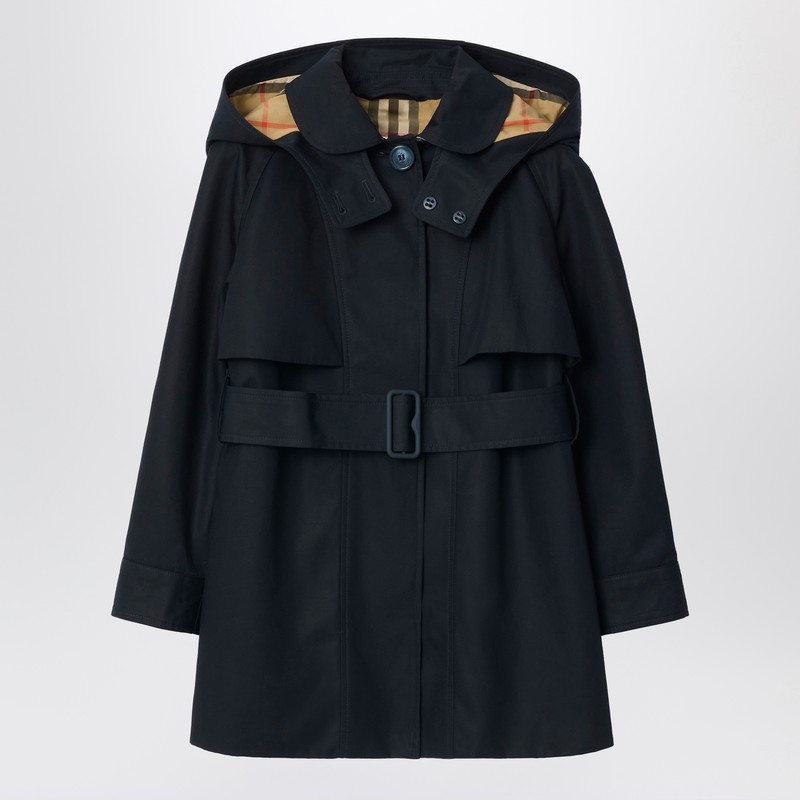 Single-breasted navy blue cotton trench coat | The Double F