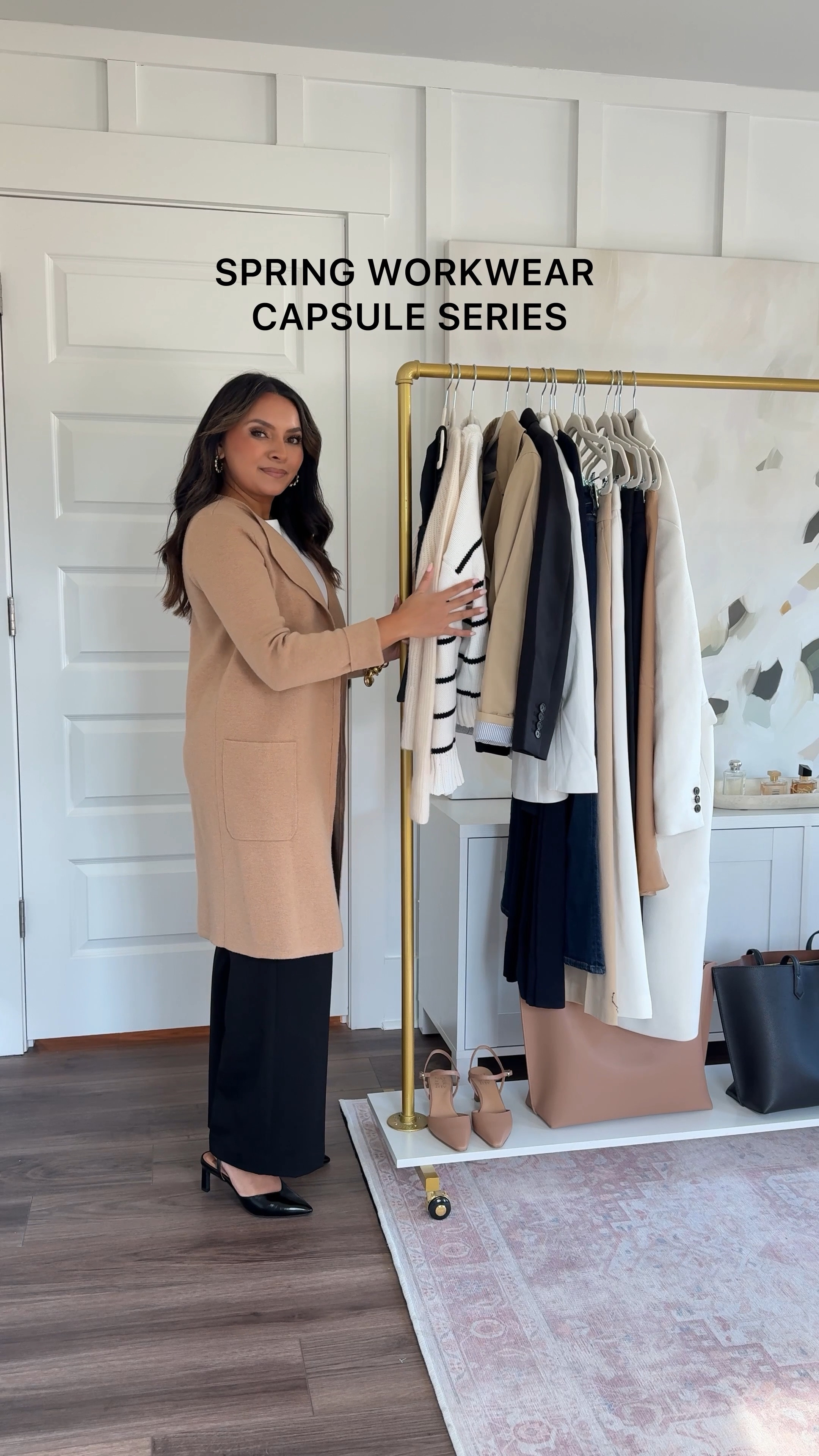 For reference: I’m a 32b bra size and 2/26 in bottoms, pear shaped.

Black and brown reversible belt size xs TTS
Tan heels size 5 TTS
Black heels size 5.5 - these run a little snug so I sized up a half size
Sneakers size 5.5 - these are unisex so I sized down a whole size, I usually wear a 6.5 in sneakers 
White tank size xs TTS
Black Tank size xs TTS
Tan collarless cardigan size xxs TTS
White blazer size 0 petite TTS
Black blazer size 0 petite TTS
Tan ivory sweater size xs TTS
Black stripe sweater size xs TTS
Cropped trench coat jacket size xs petite TTS
Black satins slip skirt size small petite TTS
Tan camel satin slip skirt size small petite TTS
Navy dress size xs petite TTS
White coat size xs petite TTS
Black flare pants size 4 petite - these run small so size up a size
White pants size 2 petite TTS
Tan pants size 4 petite - these run small so size up a size
Navy pants size 2 petite TTS
Jeans size 26 in the 26” inseam TTS

Tired of staring at your closet, feeling like you have nothing to wear to work? 😩 Let’s fix that! Welcome to my Spring Workwear Capsule Series, where I’ll show you how to elevate your basics and create endless outfit possibilities—so you can get dressed effortlessly every morning! ⏳✨

Capsule wardrobe
Spring outfits
Workwear
Office outfits
Office capsule
Petite pants
Petite outfit
Short girl
Timeless wardrobe
Honey Sweet Petite
Honeysweetpetite


Comment SHOP below to receive a DM with the link to shop this post on my LTK ⬇ https://liketk.it/54J08 #ltkstyletip #ltkpetite #ltkworkwear

Comment SHOP below to receive a DM with the link to shop this post on my LTK ⬇ https://liketk.it/55uhS #ltkworkwear #ltkpetite #ltksalealert

#LTKSaleAlert #LTKPetite #LTKWorkwear