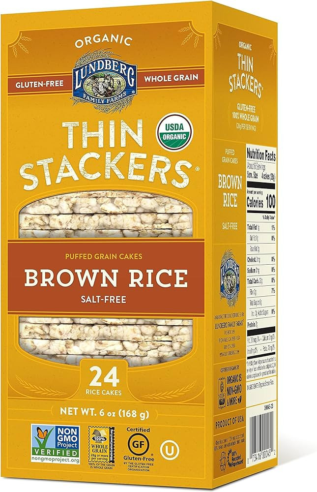 Lundberg Organic Thin Stackers, Salt-Free, 6oz, Gluten-Free, Vegan, Kosher, USDA Certified Organi... | Amazon (US)