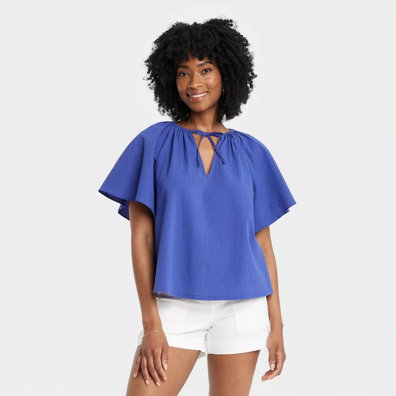 Women's Flounce Short Sleeve V-Neck Popover Top - A New Day™ | Target