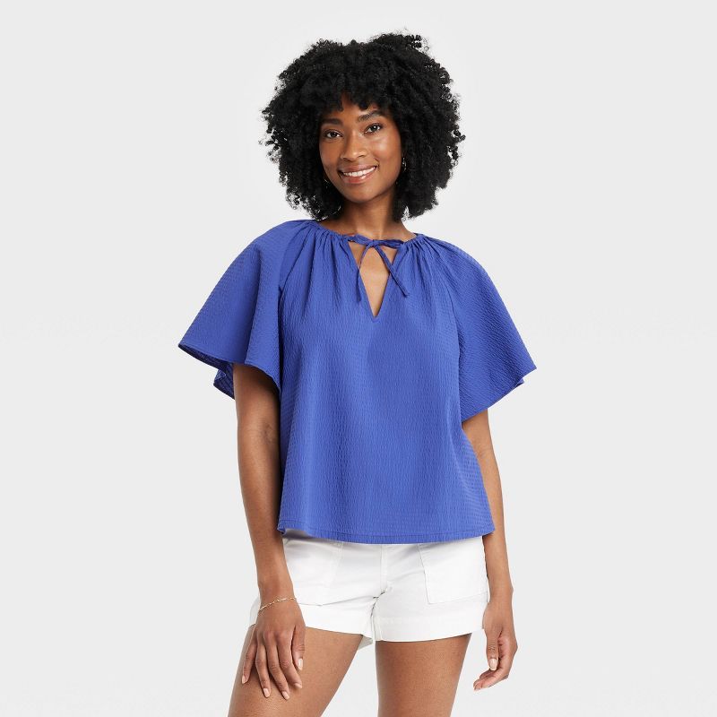 Women's Flounce Short Sleeve V-Neck Popover Top - A New Day™ | Target