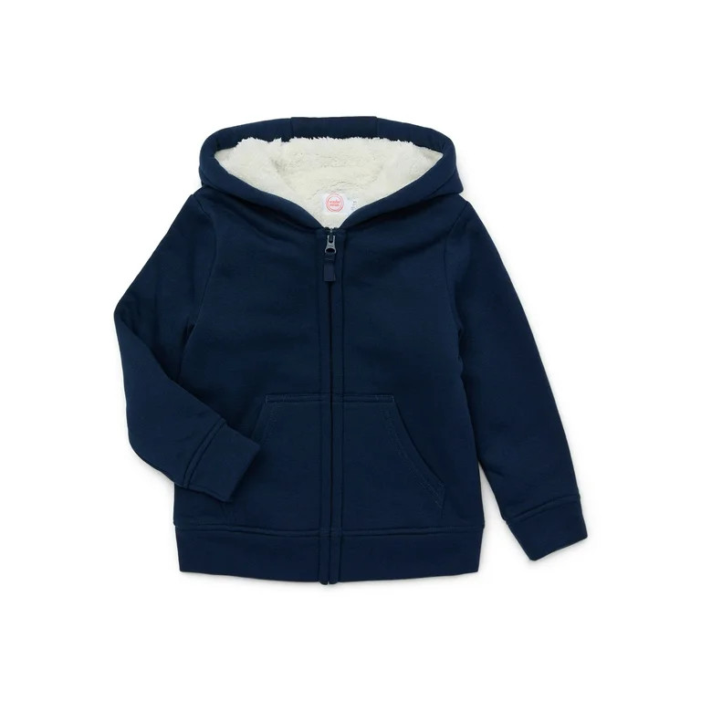 Wonder Nation Boys Kid Tough Zip Hoodie with Faux Shearling Lining, Sizes 4-18 & Husky | Walmart (US)