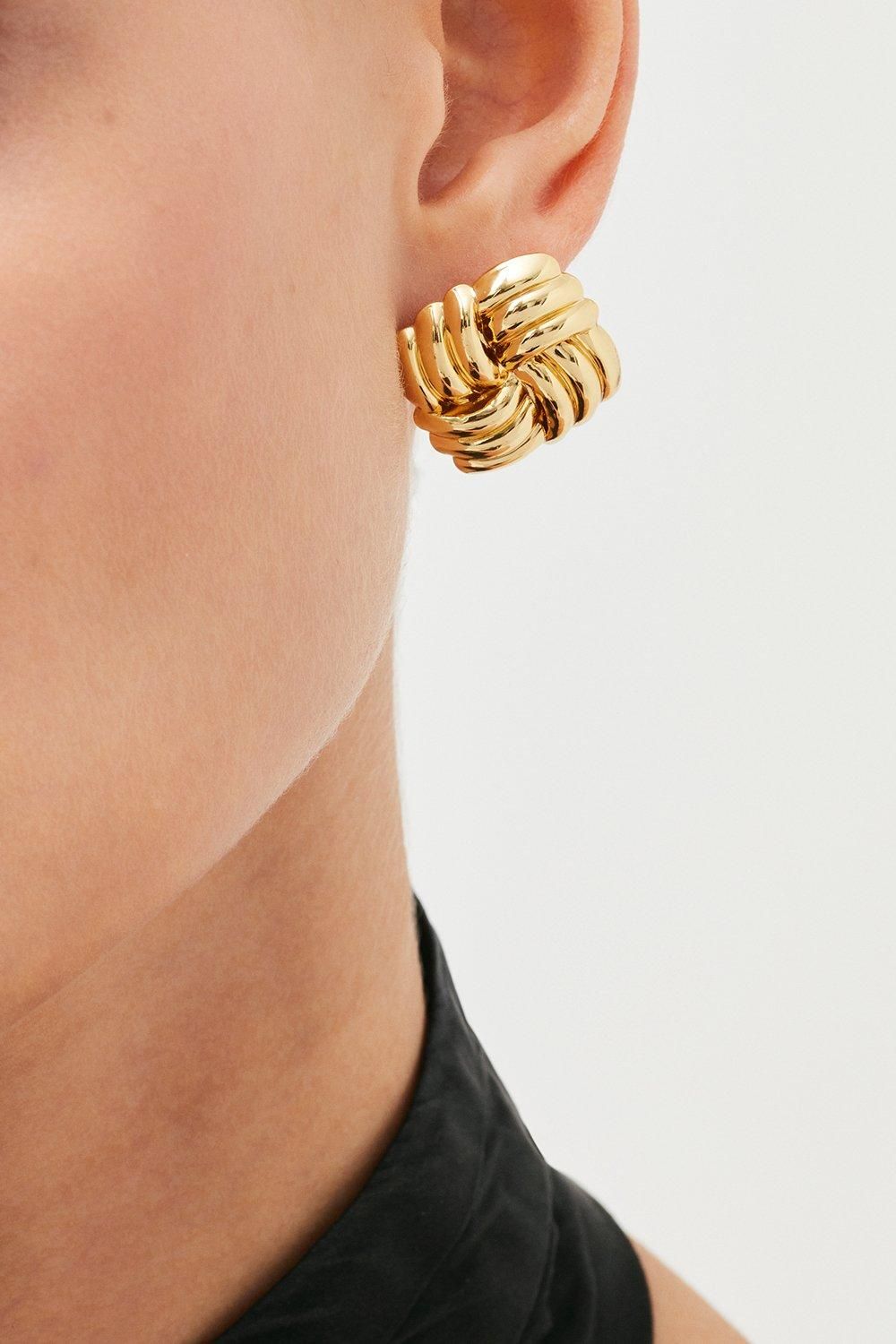 Gold Plated Quilted Stud Earrings | Karen Millen UK + IE + DE + NL