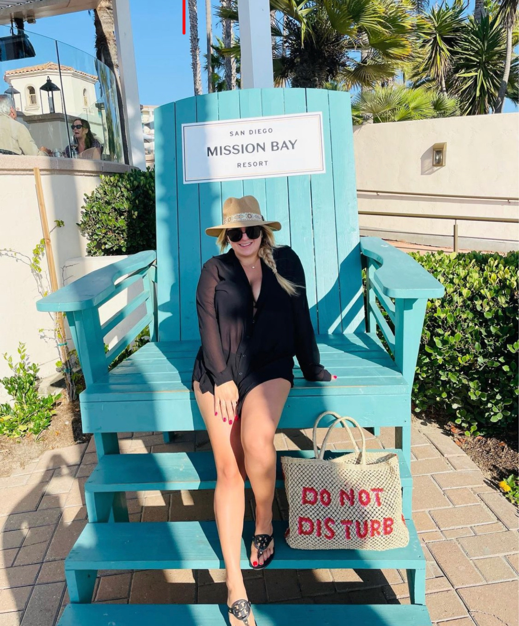 Wearing a size medium in the PLT Black Sheer Cover Up Shirt. XL in my bikini top, and a Medium in the bottoms. Tory Burch shoes always run small on me so consider ordering a 1/2 size down! (I’m a size 6/8, 36D for reference)