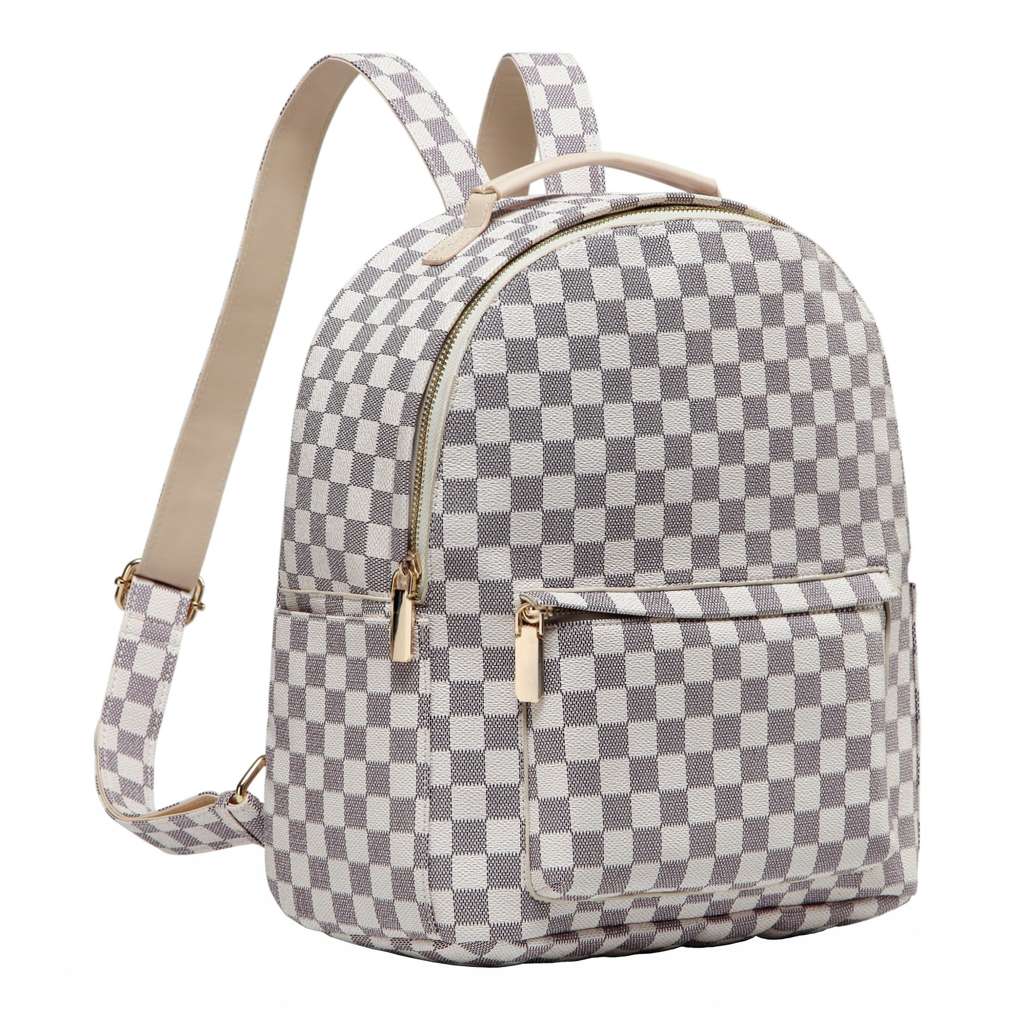 Daisy Rose Checkered Backpack Bag - Luxury PU Vegan Leather- Cream - Walmart.com | Walmart (US)