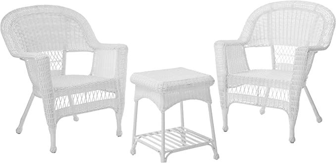 Jeco 3 Piece Wicker Chair and End Table Set without Cushion, White | Amazon (US)