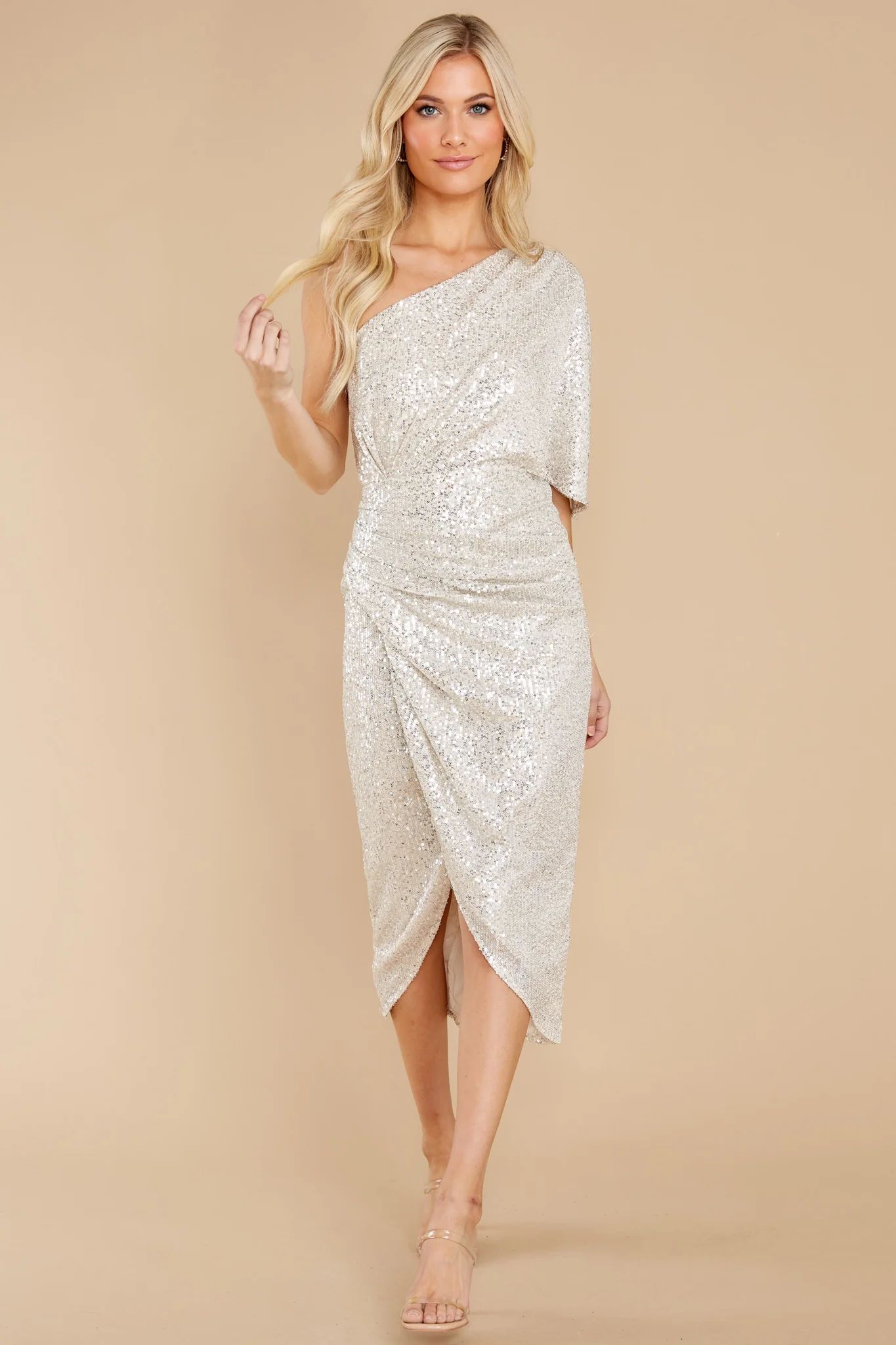 Without Rival Champagne Sequin Dress | Red Dress 