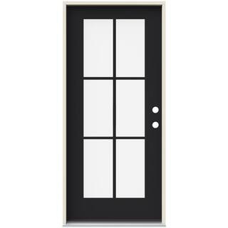 JELD-WEN 36 in. x 80 in. Left-Hand 6 Lite Clear Glass Black Painted Fiberglass Prehung Front Door... | The Home Depot