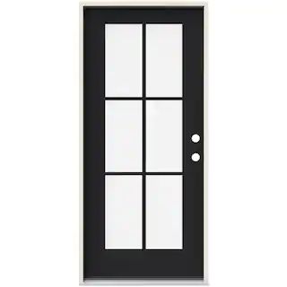 JELD-WEN 36 in. x 80 in. Left-Hand 6 Lite Clear Glass Black Painted Fiberglass Prehung Front Door... | The Home Depot