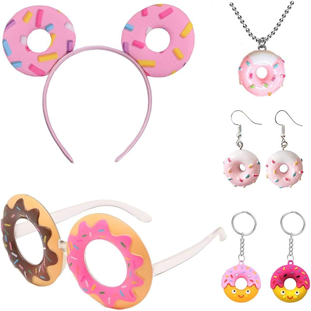 Donut Dress Up Supplies Donut Headband Glasses Frame Necklace Earrings Keychains Pink Theme Party... | Amazon (US)