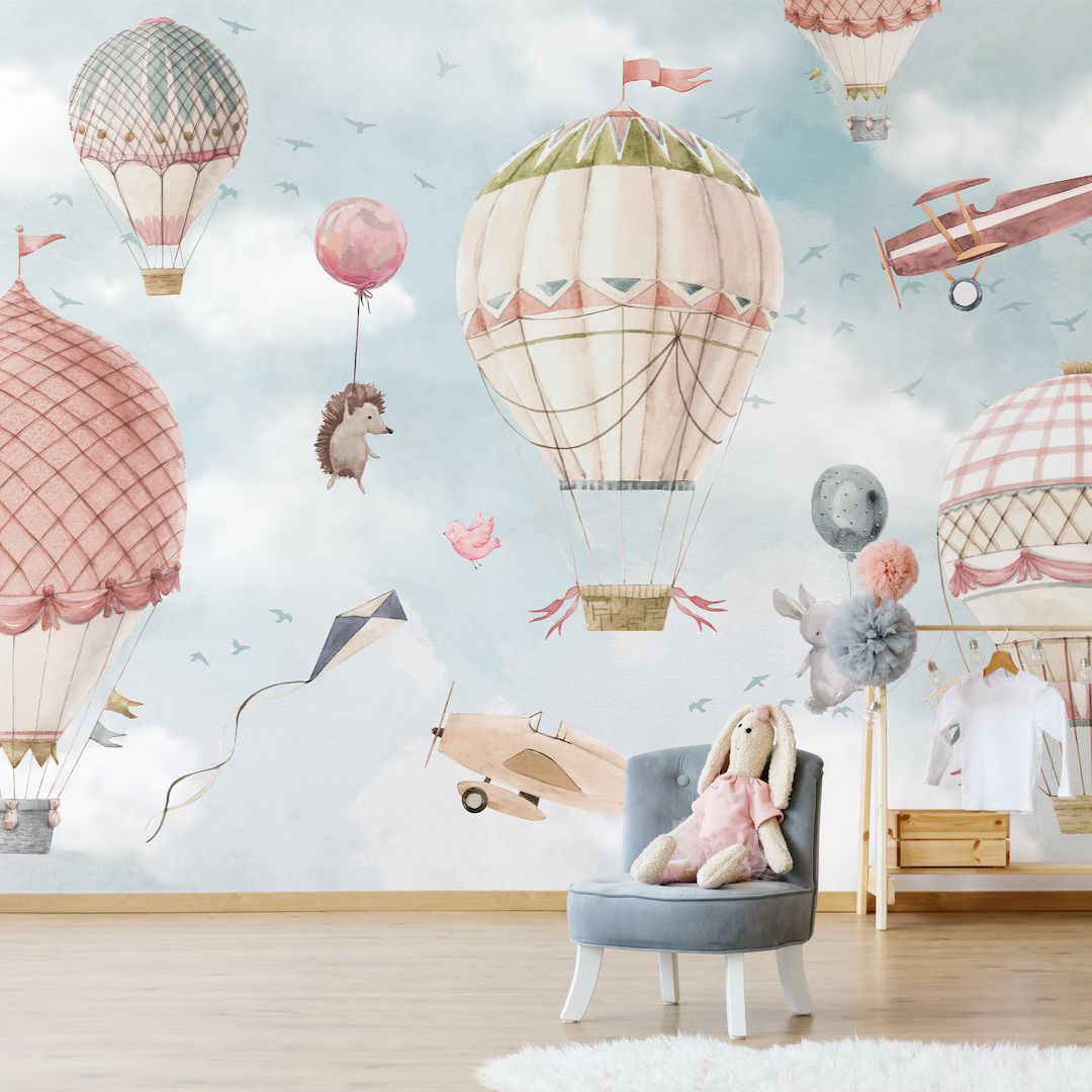 Kids Wallpaper, Peel and Stick, Hot Air Balloon, Removable Wallpaper, Nursery Wallpaper, Wallpape... | Etsy (CAD)