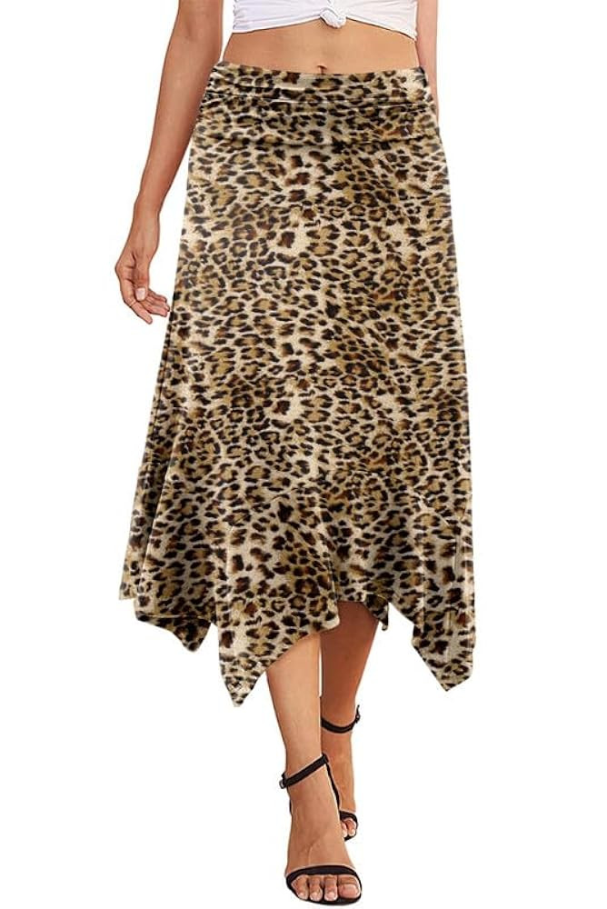 KISSMODA Women's Casual Midi Skirt Elastic Waist Skirts Solid Floral Print Skirt Flowy Handkerchi... | Amazon (CA)