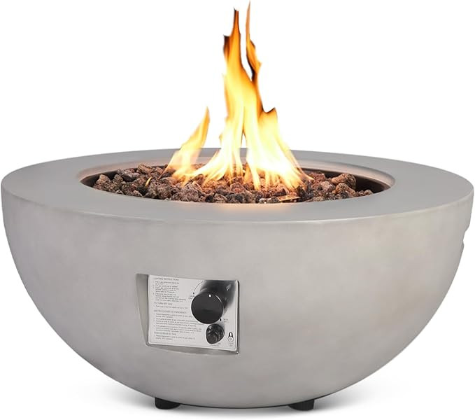 31.5 Inch Round Propane Fire Pit Table - Concrete Round Fire Bowl 50,000 BTU Natural Gas Firepit ... | Amazon (US)