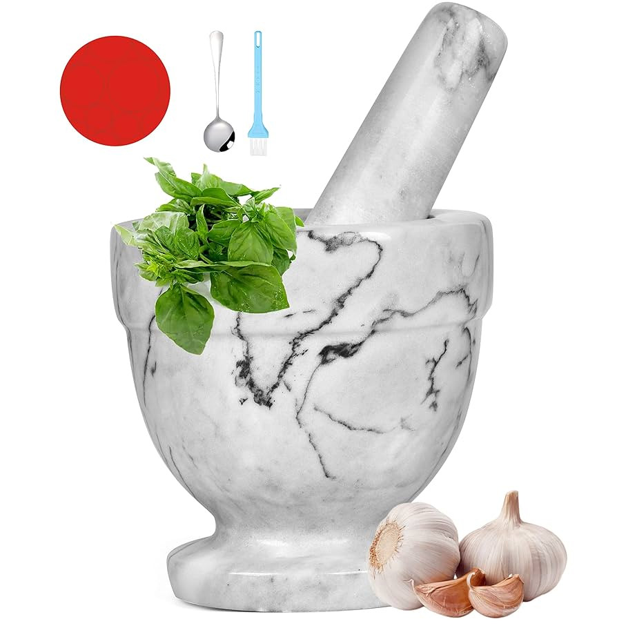 Mortar and Pestle Marble Set for Spices Pestos Seasonings Pastes Guacamole Bowl Herb Grinder Easy... | Amazon (US)