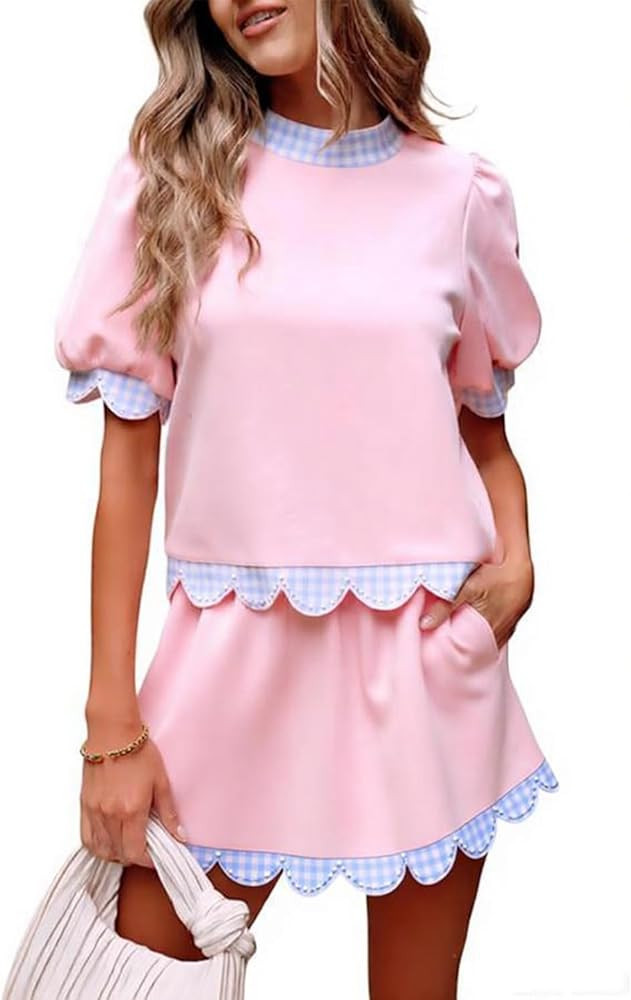 MARZXIN Women 2 Piece Skort Set Scalloped Shorts Dressy Comfy Summer Outfit | Amazon (US)