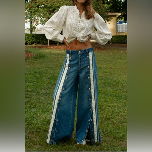 NWT Free People Wide Leg Snap Jeans Size 26 We The Free Finish Line | Poshmark