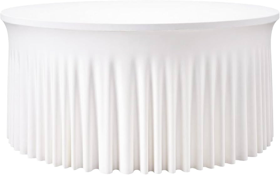 60 Inch White Round Tablecloth with Elastic Edge – Wrinkle-Free & Washable Fitted Table Cover f... | Amazon (US)
