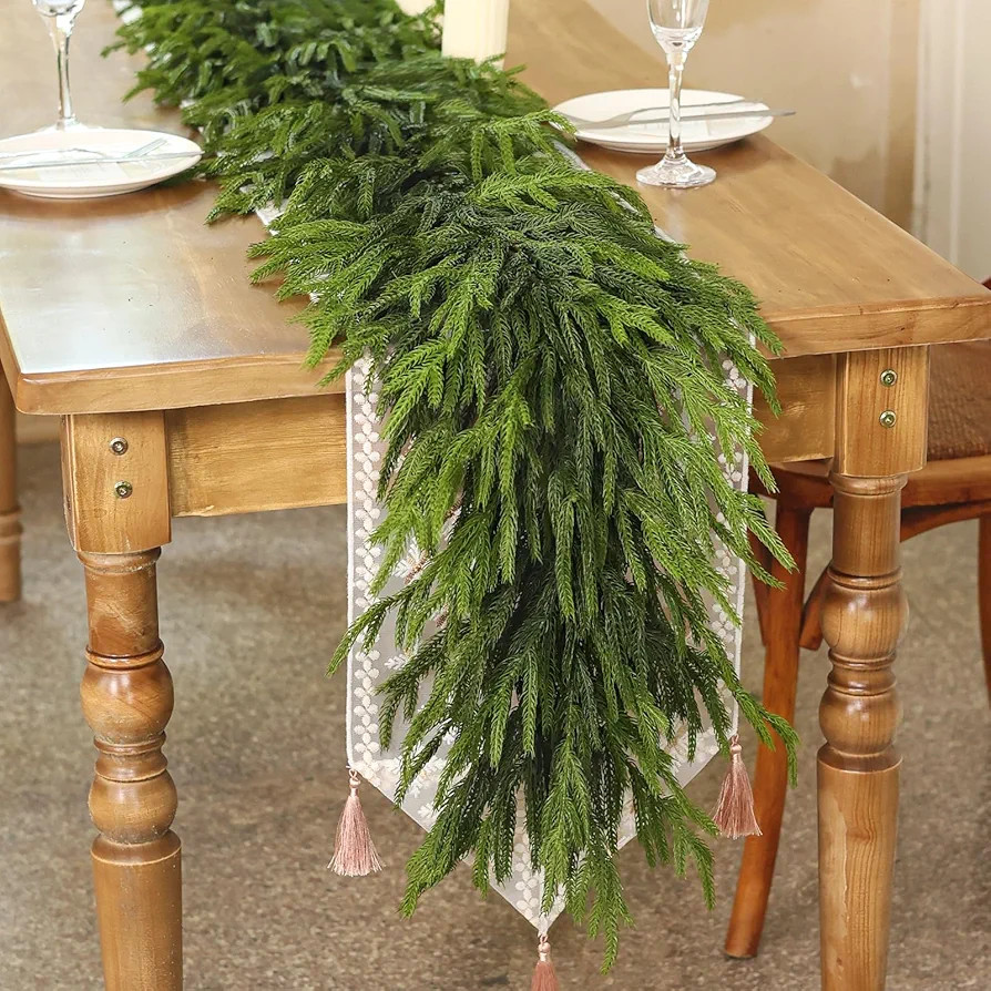 9FT Real Touch Norfolk Pine Garland - Artificial Christmas Garland Fake Green Faux Pine Needles G... | Amazon (US)