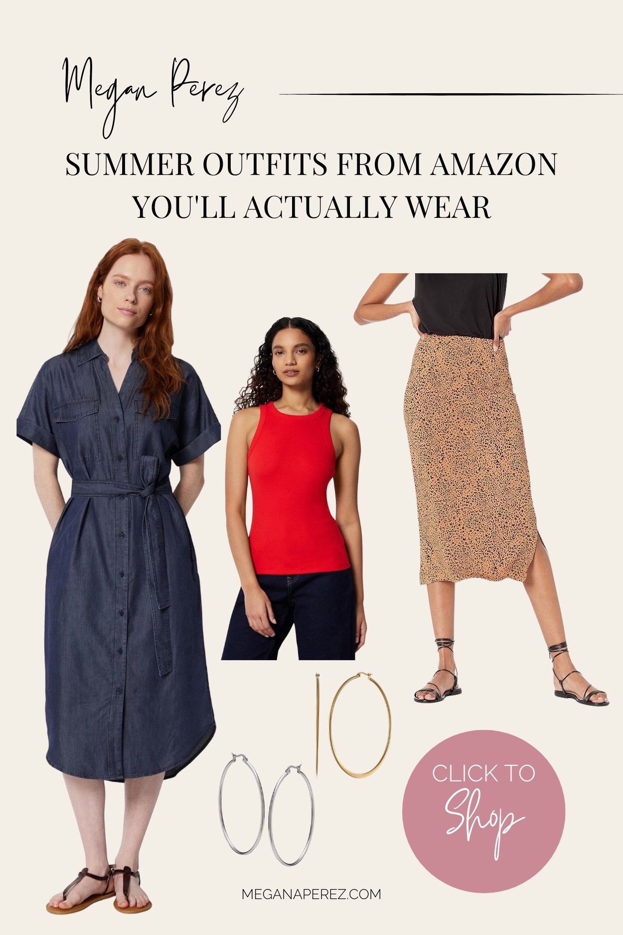 Simple, stylish, and all from Amazon. A chambray shirt dress, a classic red tank, a leopard midi skirt, and hoop earrings — these are the kinds of pieces that make getting dressed in the summer actually easy. All linked on my LTK! 👗

#LTKootd #LTKgrwm #LTKmomlife