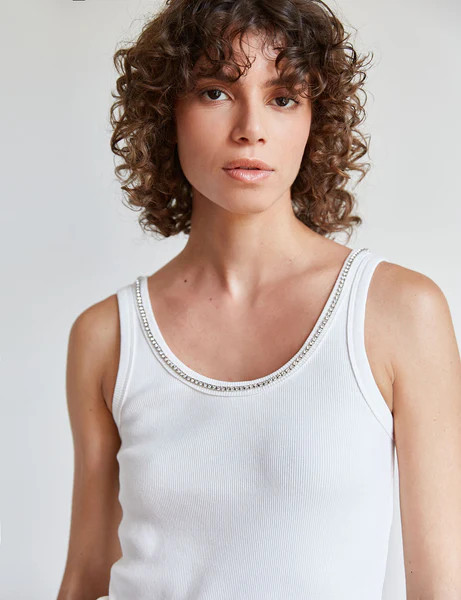 Diamond Neckline White Tank | Pixie Market