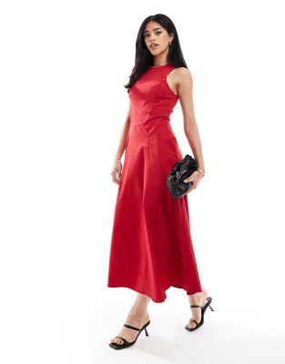 ASOS DESIGN bengaline sleeveless corset waist mini dress in red | ASOS | ASOS (Global)