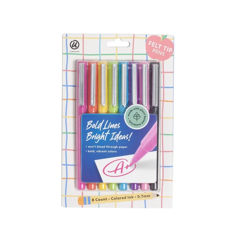 U Brands U-Eco Felt Tip Fluid Pens, 8 Pack, 8 Colors, Teacher | Walmart (US)