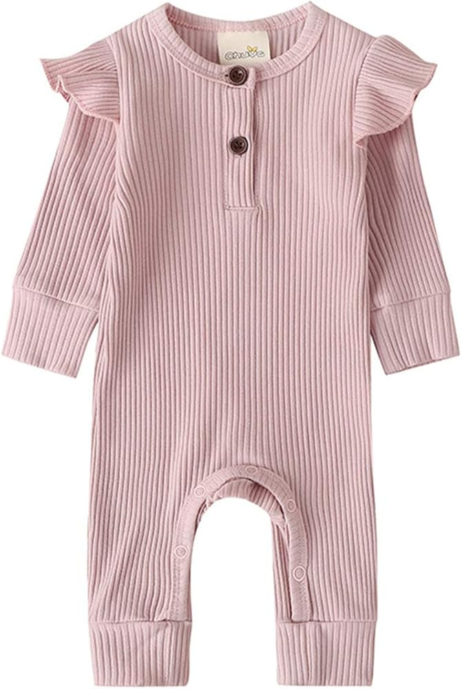 Kuriozud Newborn Infant Unisex Baby Boy Girl Button Solid Romper Bodysuit One Piece Jumpsuit Outfits | Amazon (US)