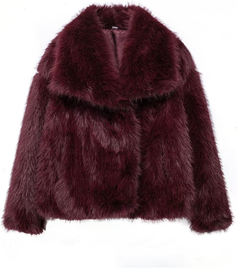 Women Faux Fur Coat Long Sleeve Lapel Collar Warm Winter Coat Outwear Streetwear | Amazon (US)