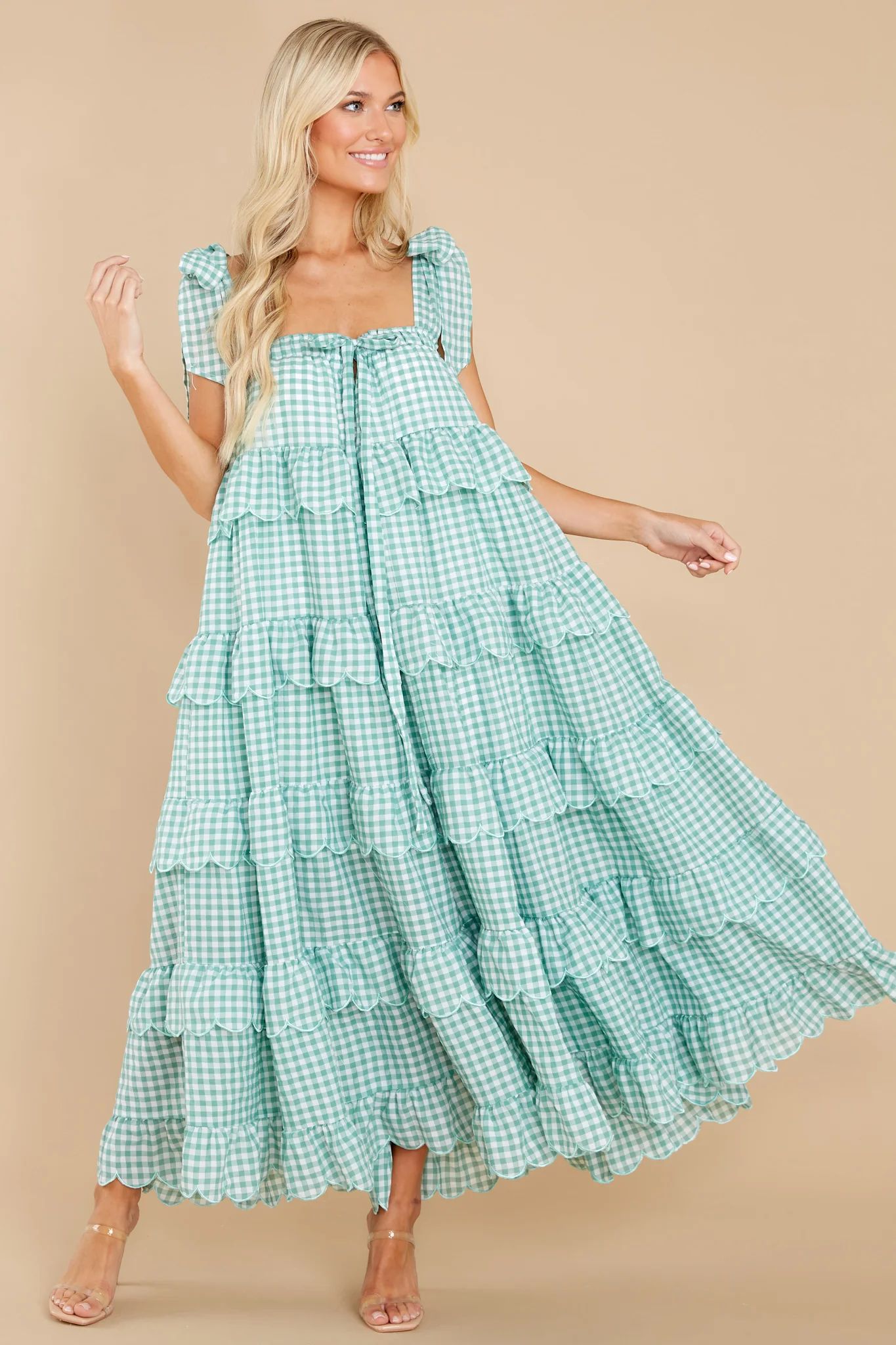 Made To Admire Aloe Green Gingham Dress | Red Dress 