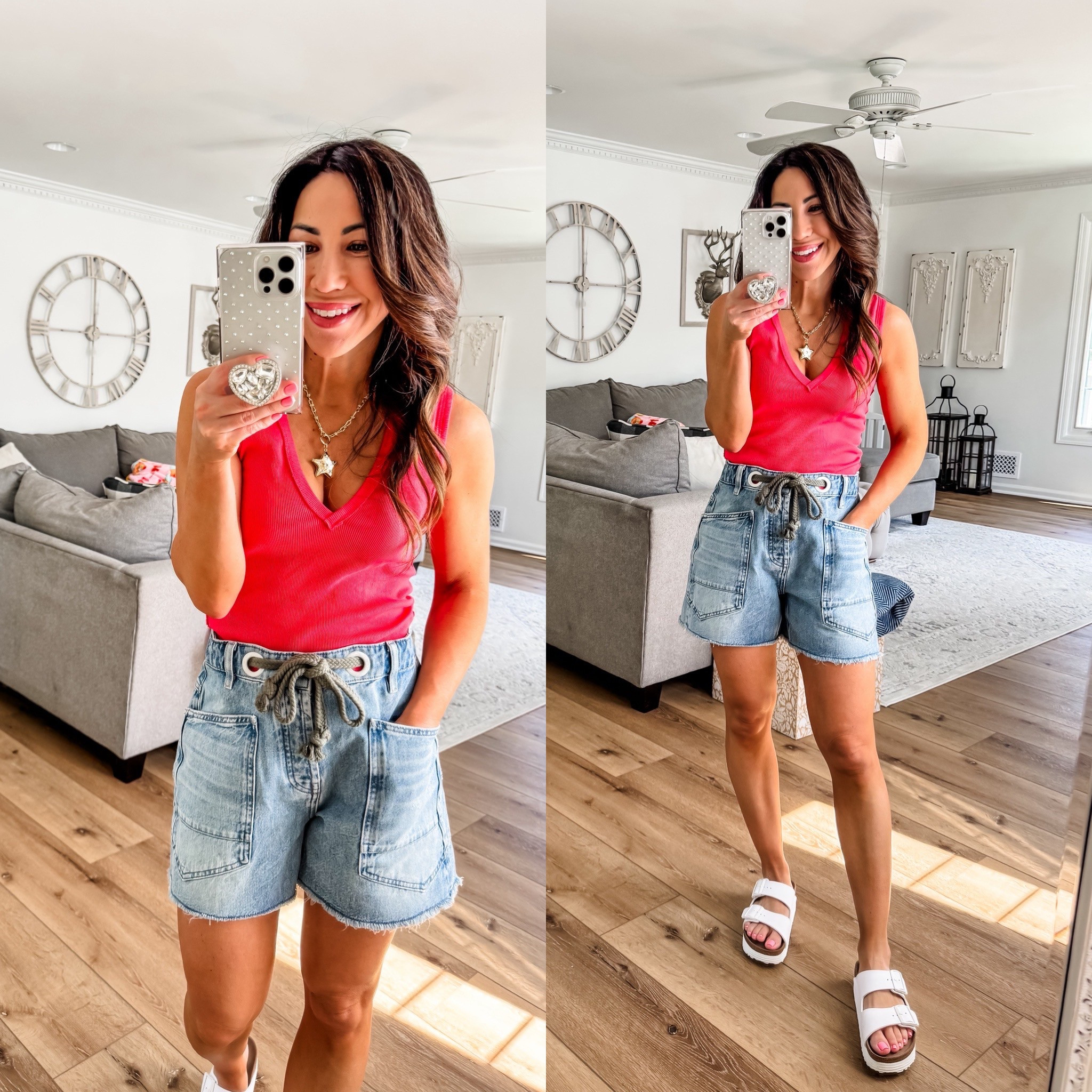 Code Tammy10. Small red V-neck tank top. 25 denim shorts.

#LTKOver40 #LTKFindsUnder50