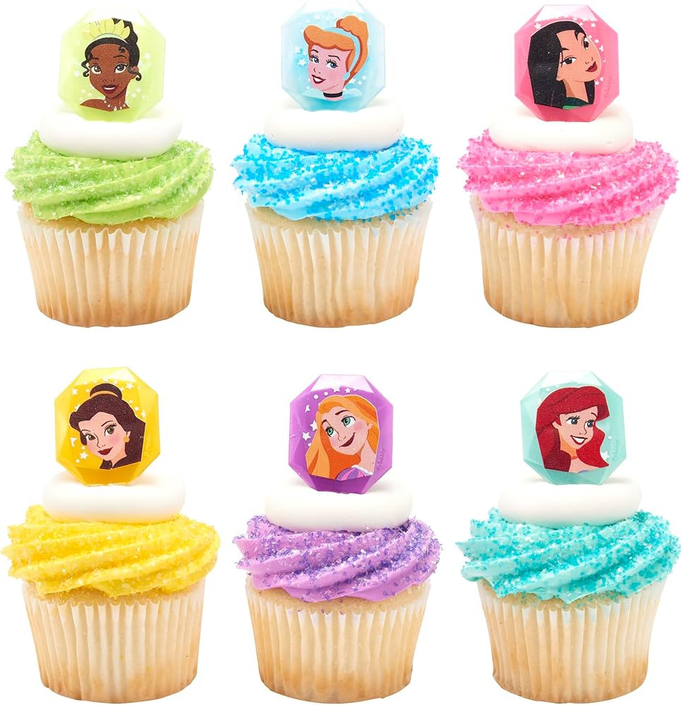 DecoPac Disney Princess Gemstone Rings, Cupcake Decorations Featuring Mulan, Cinderella, Tiana, B... | Amazon (US)