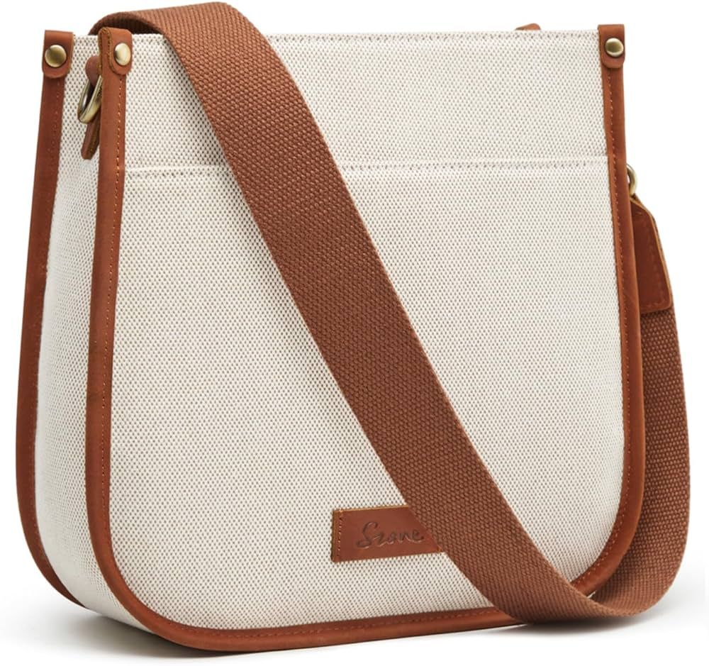 S-ZONE Crossbody Bags for Women Canvas Leather Shoulder Bag Trendy Purses with Wide Strap | Amazon (US)