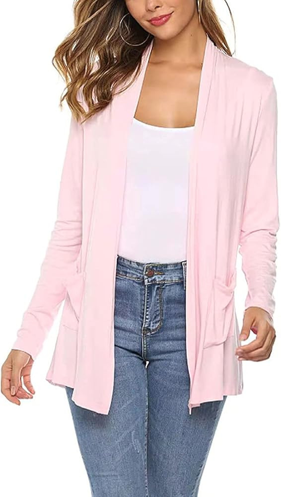 Women Casual Lightweight Cardigan Solid Long Sleeve Knitwear Open Front with Pockets Cozy Soft Kn... | Amazon (US)