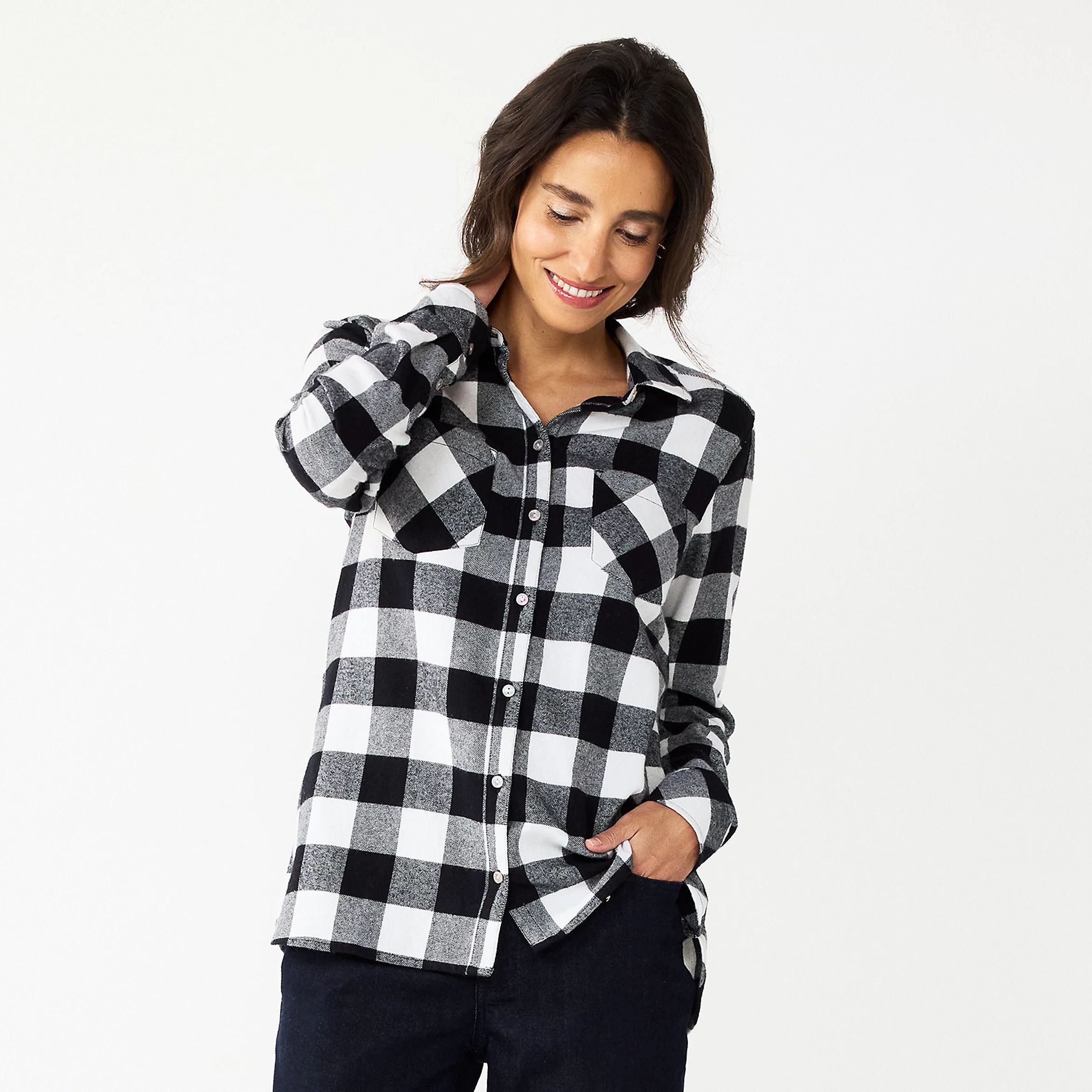 Petite Croft & Barrow® Button-Down Flannel Shirt | Kohl's
