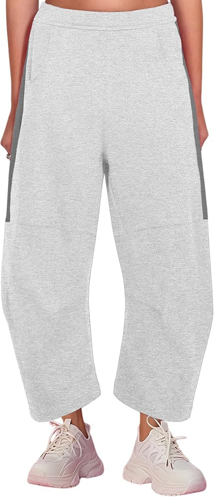 UANEO Women's Barrel Leg Pant Wide Leg Elastic Waisted Track Pants Trousers Casual Palazzo Stripe... | Amazon (US)