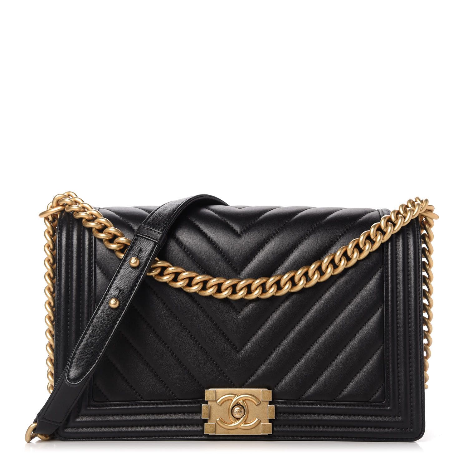 Lambskin Chevron Quilted New Medium Boy Flap Black | Fashionphile