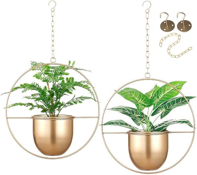 2 PACK Eco Joy Boho Metal Hanging Planters with POT 6" (Removable) + HOOK + CHAIN | Hanging Plant... | Amazon (US)
