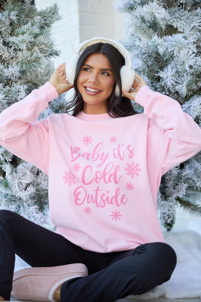 Baby It's Cold Outside Light Pink Graphic Sweatshirt SALE | Pink Lily